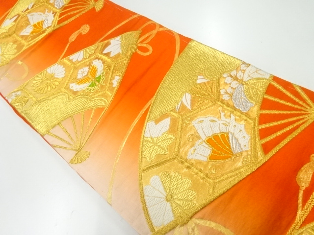 JAPANESE KIMONO / ANTIQUE FUKURO OBI / SILK / WOVEN FLOWER & BUTTERFLY